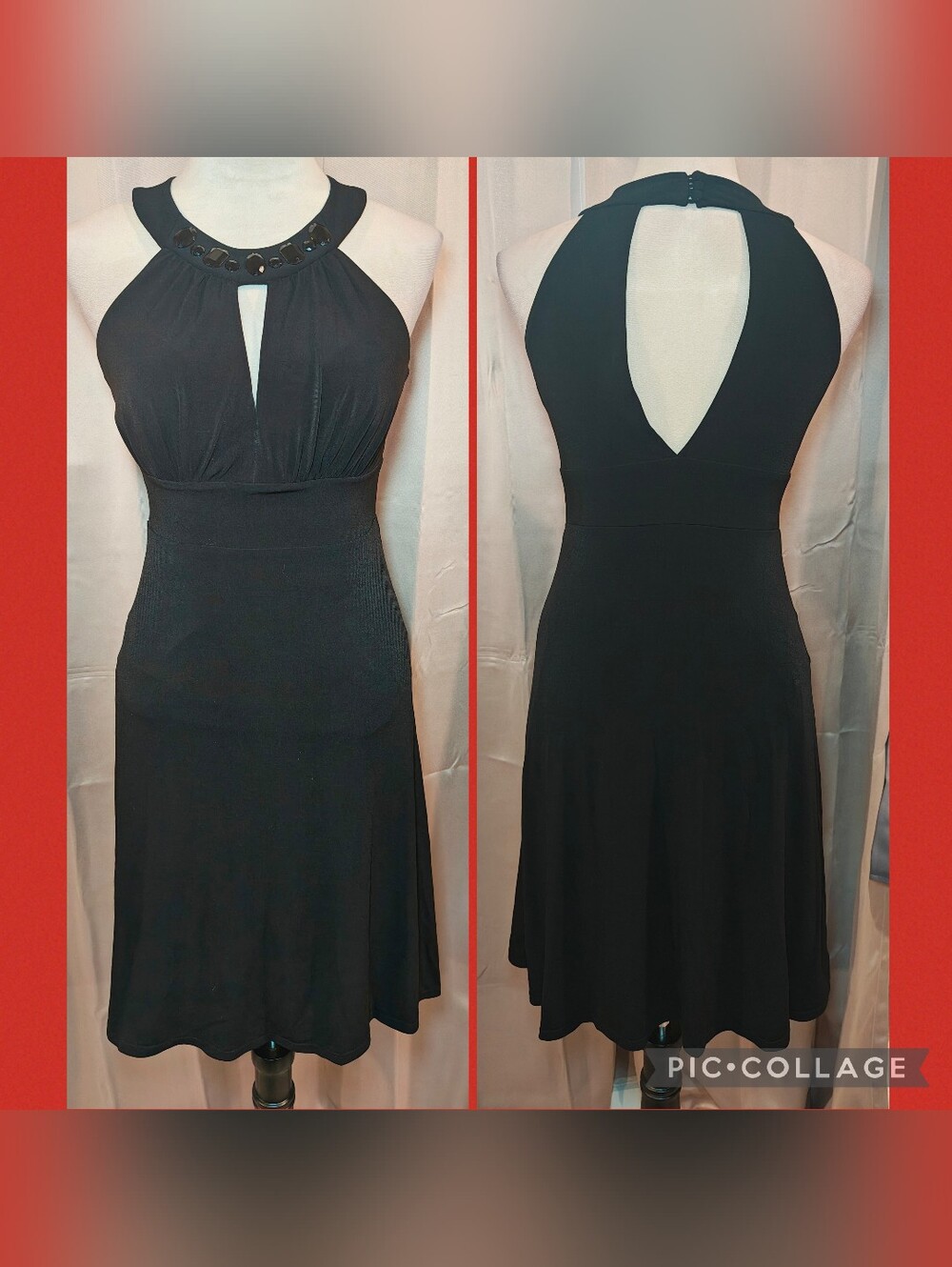 White House Black Market Halter Cocktail Dress w Beaded Neck, Keyhole Open Back